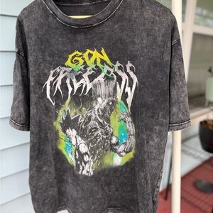 Graphic Acid-Wash Black Band/Anime Tee with Neon Artwork